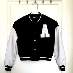 SHEIN Girls Varsity Jacket – Black & White Design (Size 10)